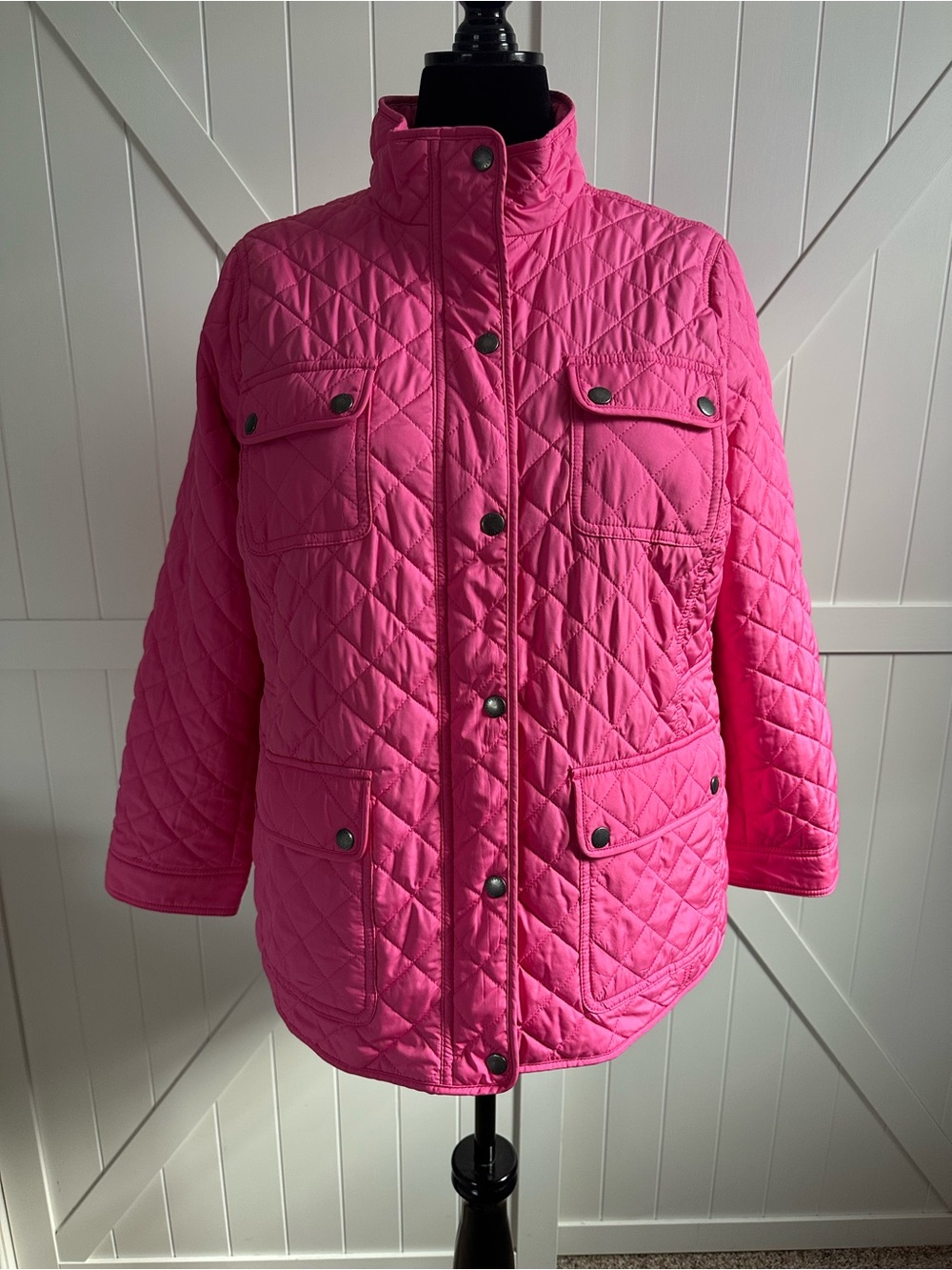 Talbots Plus Petite 1X Pink Quilted Jacket Coat Zip Snap Front Pockets